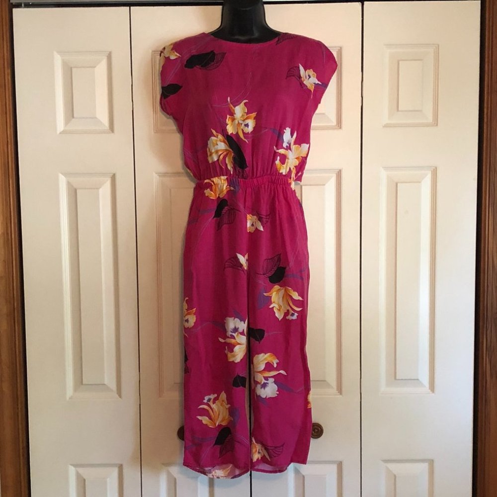 VTG D. Raymond 80s Pink Floral Cotton Romper/Jumpsuit Back cut-out Women's M